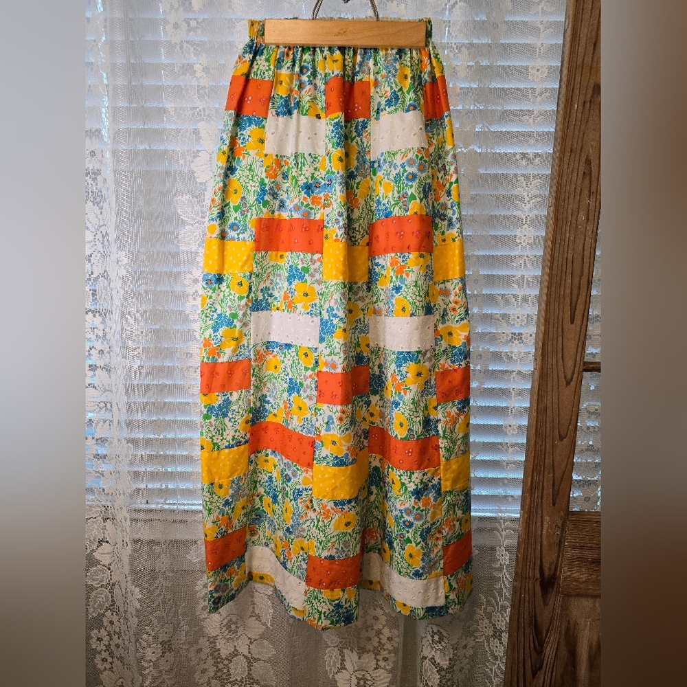 Vintage-Inspired Floral Maxi Skirt in Yellow, Orange, White